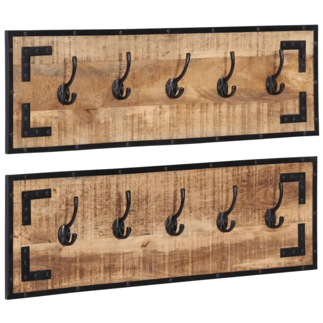 vidaXL Kapstokken 2 st 80x8x25 cm massief ruw mangohout Bruin