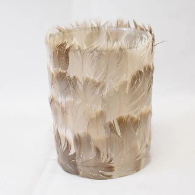 ZoeZo Design waxinelichtjeshouder - glas - veren - Hoogte 13 x Ø 10 cm bruin - beige