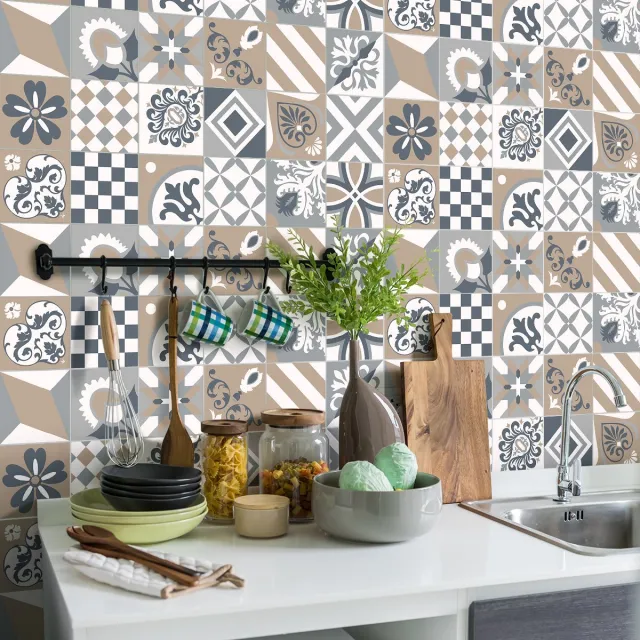 Ambiance Sticker Zelfklevende tegelmuurstickers voor keuken en badkamer - 30 Azulejos tegelstickers van Ofélia - 30 stickers 20x20cm Multi color
