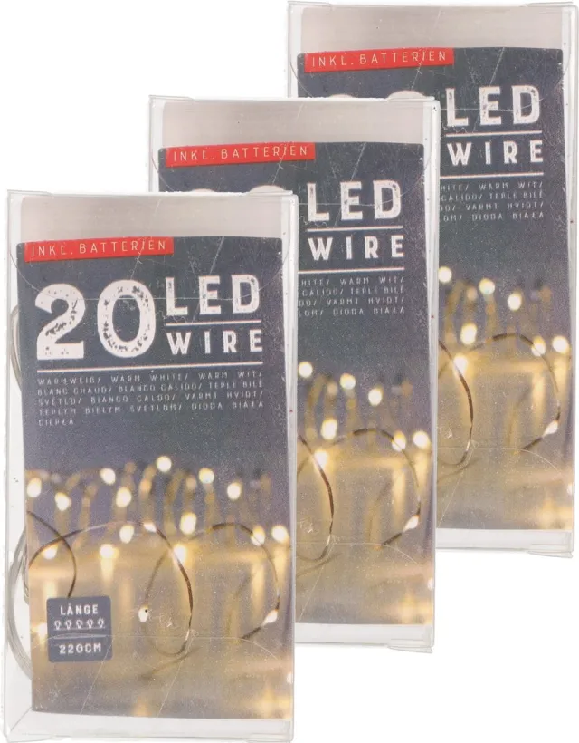Cepewa Set van 4x stuks draadverlichting lichtsnoer met 20 lampjes warm wit 220 cm - Lichtdraden/lichtsnoeren - kerstverlichting