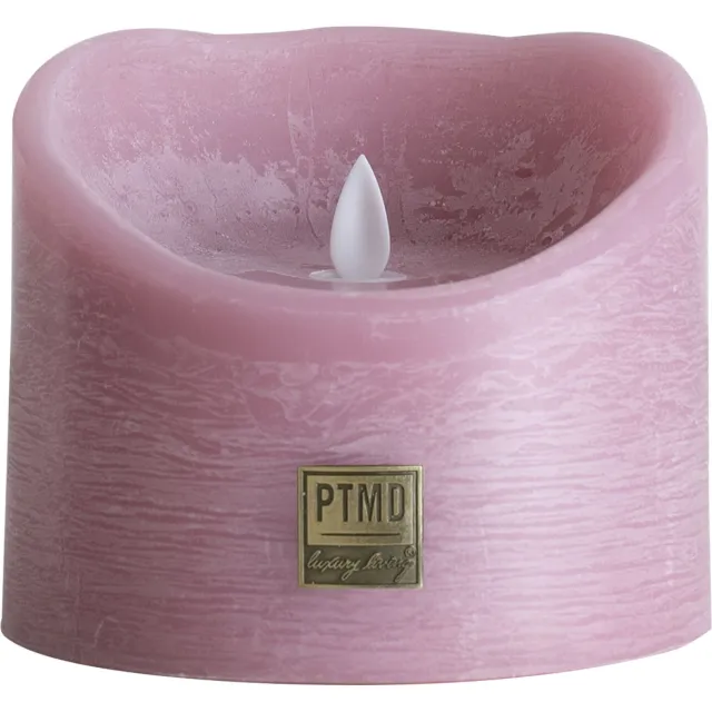 PTMD COLLECTION PTMD LED kaars rustiek oud rose met beweegbare vlam - LED Light Candle rustic pink moveable flame XL - Met timer - Diameter 12,5 x 12,5 x 10 hoog