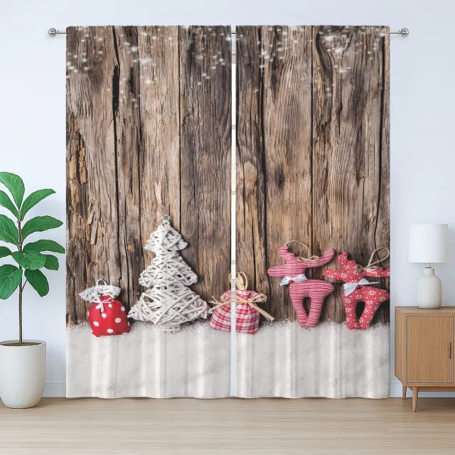 ABAKUHAUS Rustiek wintergordijn, traditioneel kerstgordijn, slaapkamergordijn met lussen en haken, 280 x 175 cm, bruin wit roze