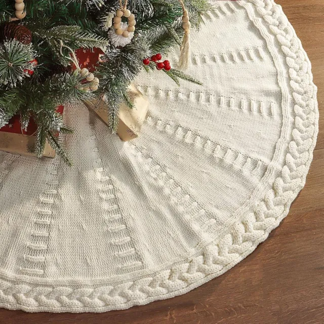 Daity 1 Pack - Gebreide kerstboomrok, 122 cm crèmewitte kerstboomrok, geweven grof gebreide kerstboomdecoratie in landelijke stijl, kerstdecoratie in boerderijstijl, kerstdecoratie voor thuisfeesten