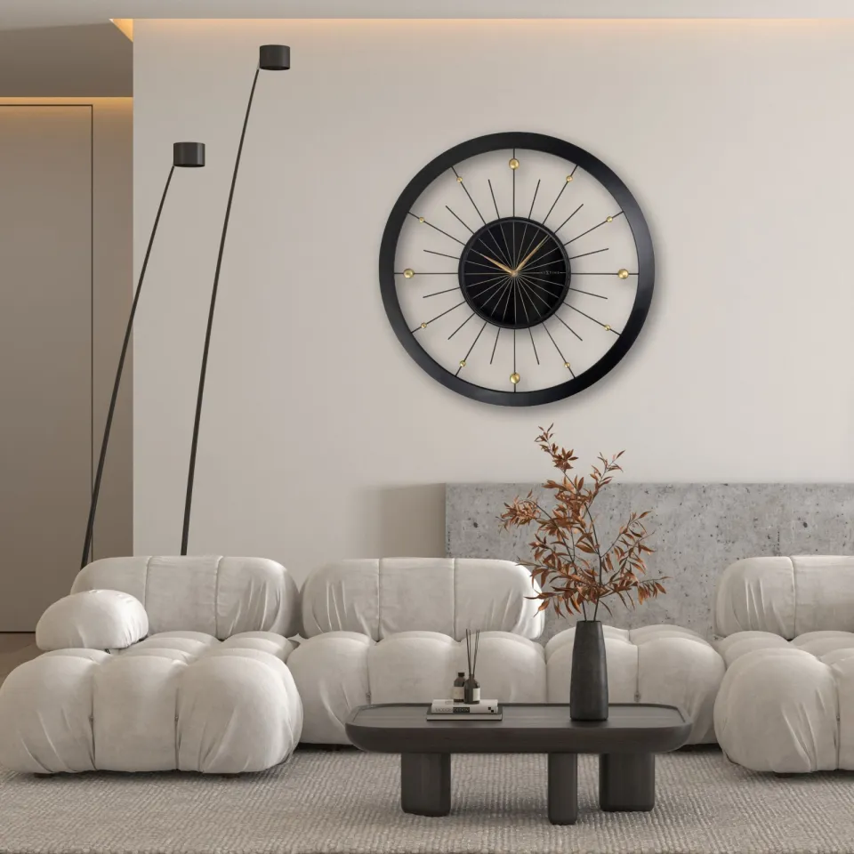 Wandklok 90cm-Geruisloos-Zwart-Metaal-NeXtime 'Orbit Large', foto 3