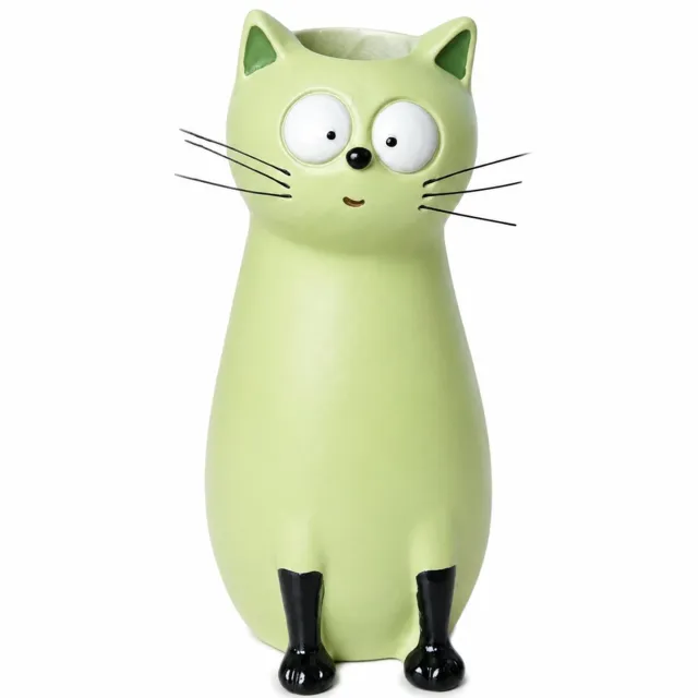 SWGOTA Groene kattenvaas van hars met opening bovenaan - Decoratief voor tafel en kast - Doosverpakking