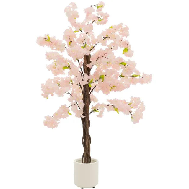ml-design Kunstboom Kersenbloesem 120 cm roze groot decoratief onderhoudsvriendelijk realistisch natuurgetrouw uiterlijk voor binnen buiten woonkamer kantoor balkon snelle opbouw leefdechte bloesem kunstplant bloesemdecoratie kunstboom