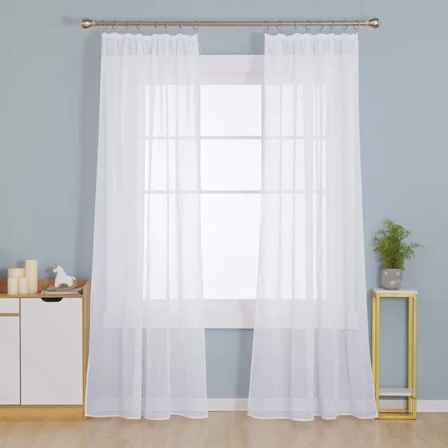 Ibenzoa Transparante Voile Gordijnen met Plooiband, Set van 2, 245 x 140 cm wit