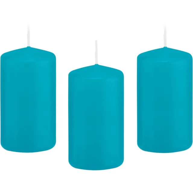Trend Candles Cilinderkaars/stompkaars - 12x - turquoise - 5 x 10 cm - 23 branduren - met brandvertragende folie
