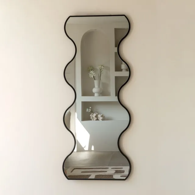 Indore Home Organische Spiegel 120 cm – Zwart – Golfrand Wandspiegel – Indore Home