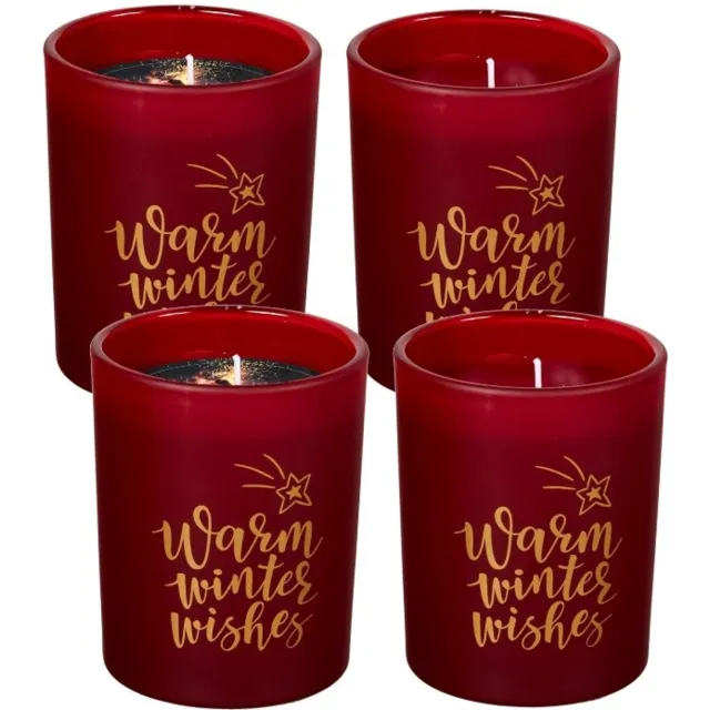 Spaas Geurkaars in Glas 'Warm Winter Wishes' - Fireside Warmth - circa 45u - 4 kaarsen Wijnrood