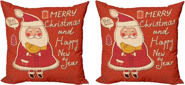 ABAKUHAUS Kerstmis Sierkussenhoes Set van 2, Santa en Geel Vogel, Modern Accent Dubbelzijdige Digitale Print, 40x40, Ivoor Oranje