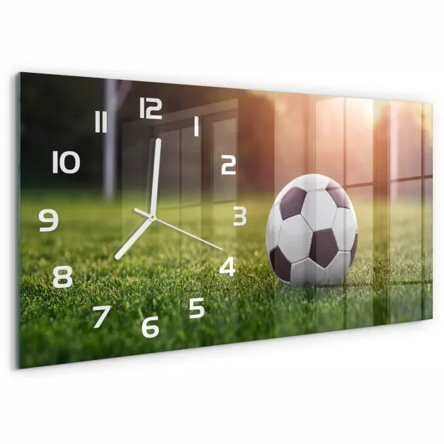 TULUP Wandklok - Voetbal Wandklok Glas Decoratie - 60x30 cm - Groente Gekleurde Glazen Klok - Witte handen - Rechthoekige Klok - Klok Glas Met Opdruk - Moderne Wandklok Glas