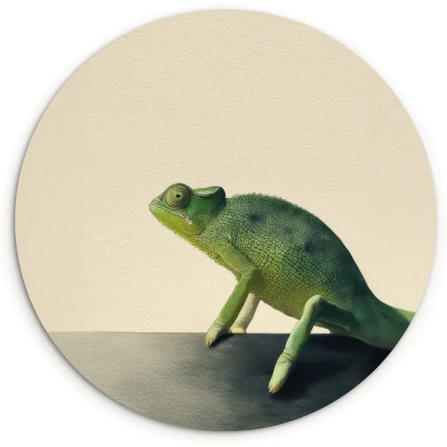 WallCircle Wandcirkel 140x140 cm - Muurcirkel Kameleon - Groen - Minimalistisch - Muurdecoratie woonkamer - Wanddecoratie slaapkamer - Kamer decoratie accessoires - Ronde schilderijen