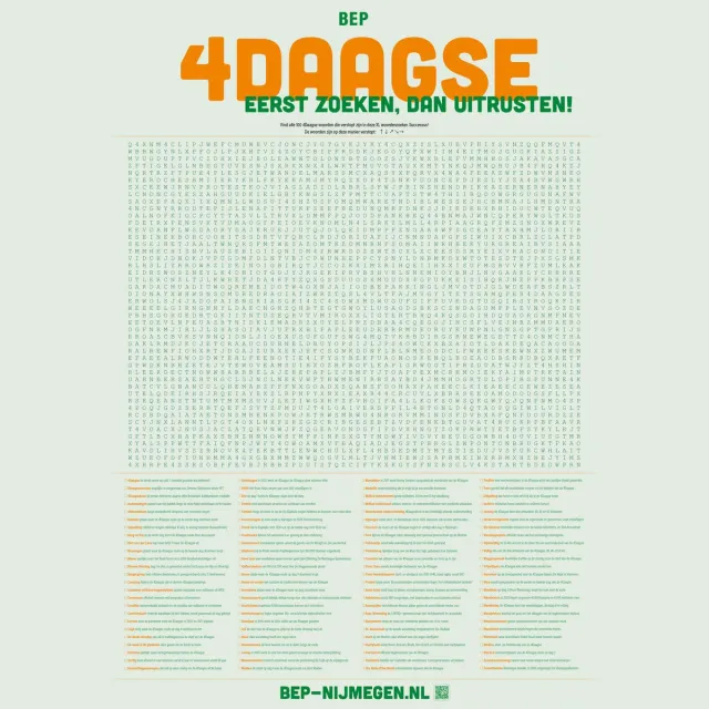 4Daagse Nijmegen Vierdaagse Nijmegen woordzoeker poster XL – 70x100 cm – 100 vierdaagse woorden – 4Daagse puzzel – Cadeau voor wandelaars groen