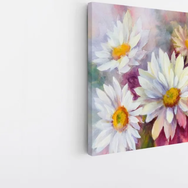 Saammp Canvas Schilderij - Witte Bloemen - Natuur - 40x40 - Foto op canvas - Wanddecoratie - Muurdecoratie Woonkamer - Kantoor Decoratie Multicolor