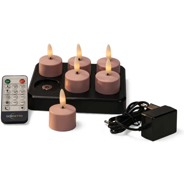 Dorsetto Led waxinelichtjes roze oplaadbaar, tot 400 uur brandduur, 6 stuks, met afstandsbediening