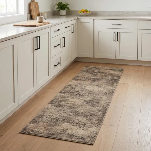 vidaXL Keuken Vloerkleed Bruin beton 150 x 45 cm 100% Polyamide
