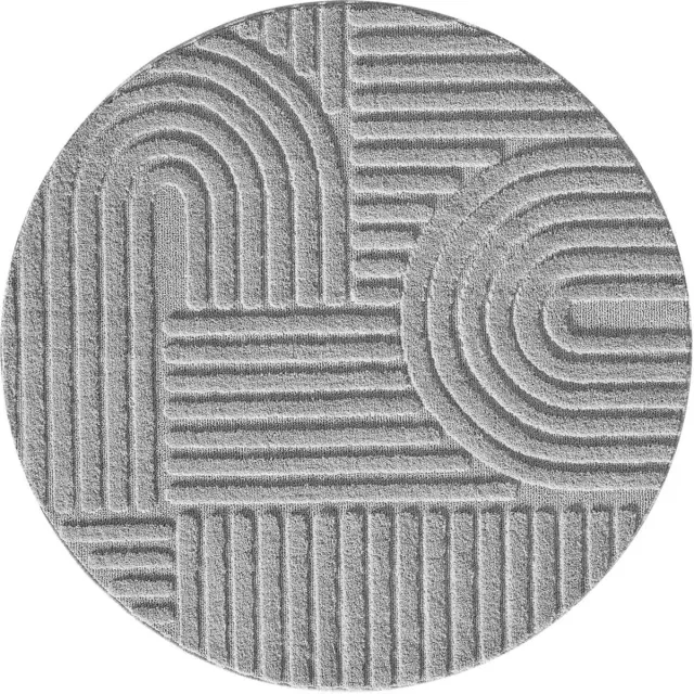 Dutch XXL Rond Japandi Vloerkleed | Tapijt | Art | Geometrisch | Zilver | 120x120 cm
