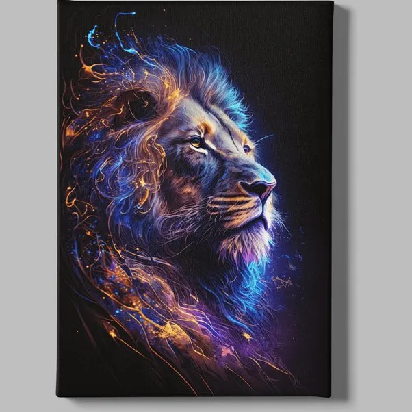 Trendex Global Canvas Schilderij - Dieren - Leeuw - Portret - 120x80x2 cm Zwart