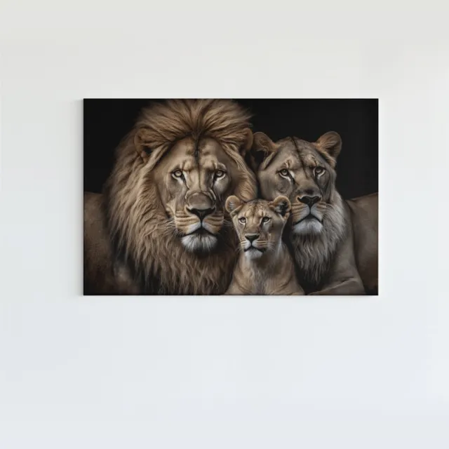 Trendex Global Canvas Schilderij - Dieren - Wilde Dieren - Leeuw Familie - 150x100x2 cm Bruin