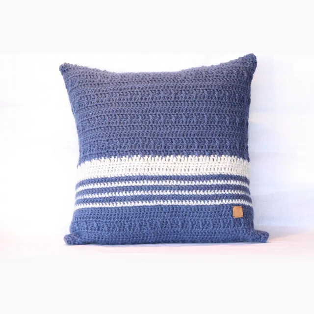 CCBS Sierkussen - Stoer Met Grijze Rand - Blauw En Grijs - 60 Cm X 60 Cm Blauw met grijs
