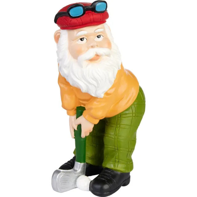 Brubaker Tuinkabouter Golfer met Club - Golf Opa met Golf Club en Bril - Grappig Tuinbeeldje - Weerbestendige Decoratie voor Tuin en Camping - Tuindecoratie voor Buiten - 23 cm