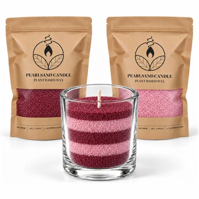 Ideas 4 Seasons Ideas4seasons Kaarsenzand in zak - roze / rood - set van 2x 400 gram - incl lonten - plantaardige wax