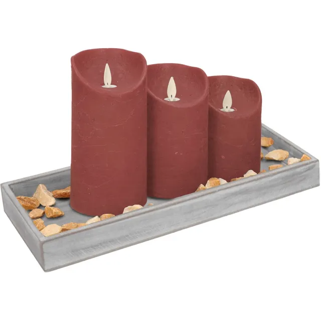 Anna's Collection Dienblad met steentjes en 3x stuks LED kaarsen - roze - 14 x 40 cm
