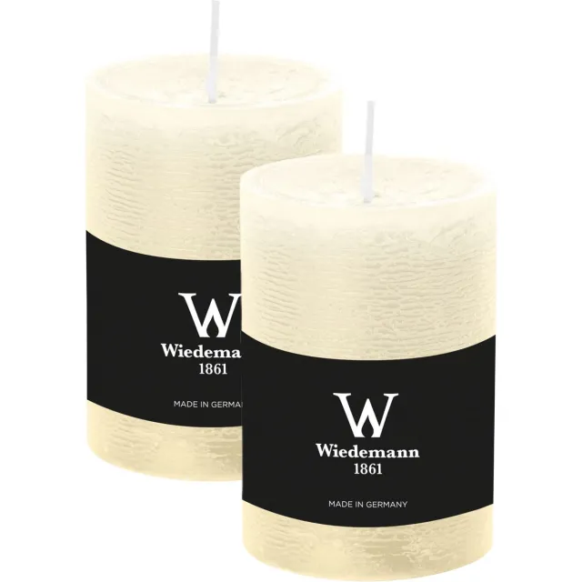 Wiedemann Cilinderkaars/stompkaars - 2x - rustieke kaars - ivoorwit - 7 x 10 cm - 43 branduren