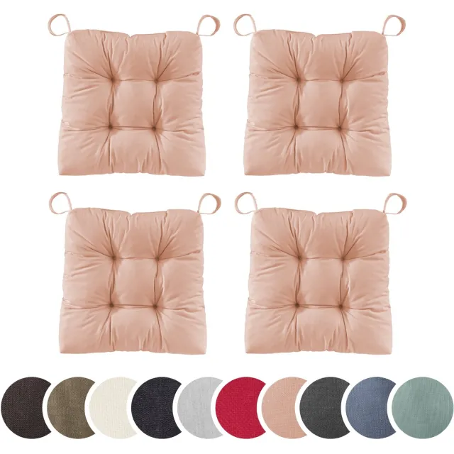 Sleepling set van 4 stoelkussens Basic 20 | 40 (voorkant) / 35 (achterkant) x 38 x 7 cm | zitkussen voor binnen en buiten | hoes van 100% katoen | met klittenband | Made in EU | roze