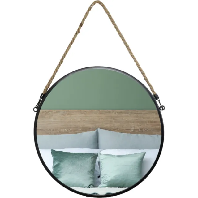 MISOU Spiegel - Rond - met Touw - Zwart - Spiegels - 37cm - Wandspiegel - Wanddecoratie - met Koord - Miroir Mural