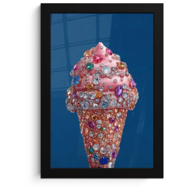 FrameYourWall Poster in lijst - Fotolijst 20x30 cm - Posters - Ijsje - Hoorntje - Steentjes - Blauw - Posterlijst zwart - Decoratie - Wanddecoratie woonkamer - Muurdecoratie slaapkamer
