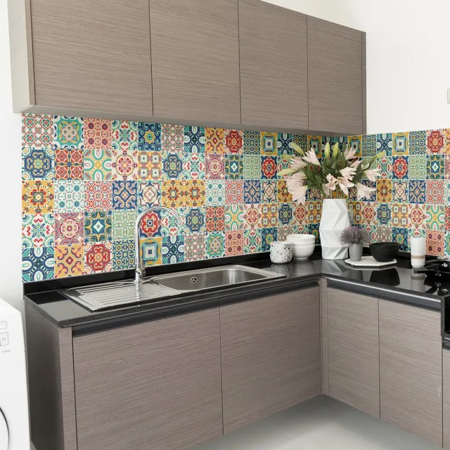 Ambiance Sticker Zelfklevende tegelmuurstickers voor keuken en badkamer - 60 Azulejos Montanares tegelstickers - 60 stickers 10x10cm Multi color