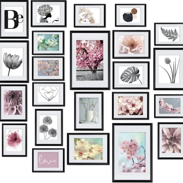 bomoe Blossom Fotolijst Collage Set van 24 Fotolijstje 10x 10,5x15cm / 8x 13x18cm / 4x 15x20cm / 2x 20x30 Kunststof Zwart