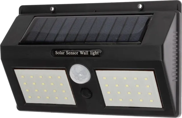 ABC-Led Solar LED wandlamp - 40 LED - Met beweging + schemersensor zwart