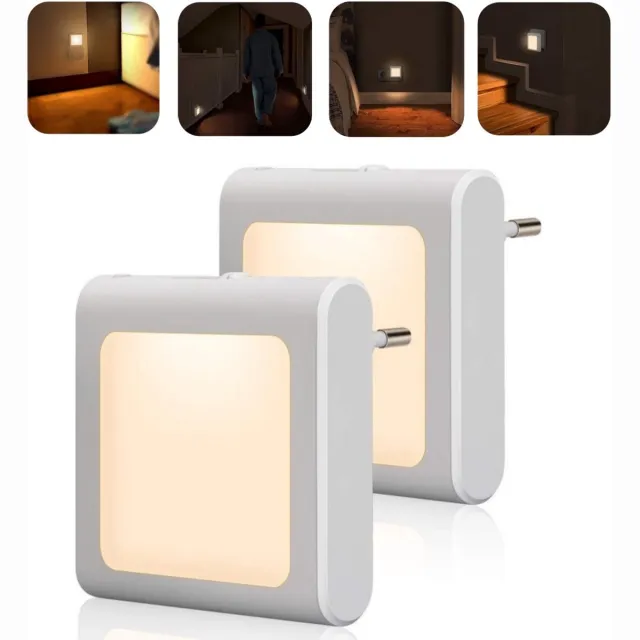 Flintry LED-nachtlampje plug-in stopcontact - 2 Stuks met dag/nacht sensor - Warm Wit Dimbaar - Stekker Nachtlampje voor Babykamer, Hal en Slaapkamer wit:2 stuks