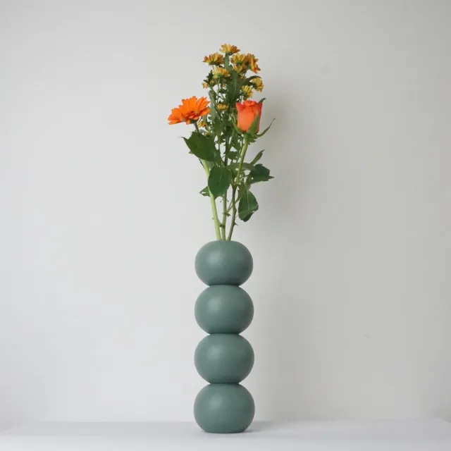 LEMON LILY Houten Vaas 'Stack' – Groen – Ø 8,5 × 26 cm – Inclusief Glazen Buisje – Handgemaakt Design vaas