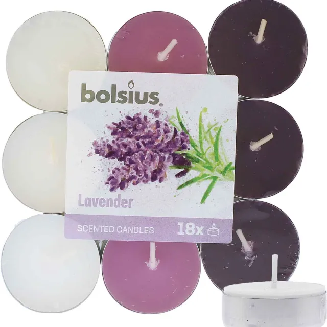 Bolsius Geurkaarsen Theelicht Lavender Paars/wit 18 Stuks