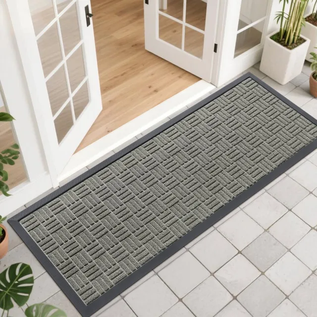 OLANLY Deurmat - Antislip Deurmat - schoonloopmat - Buitenmat - 43x120cm - Grijs