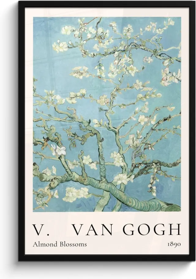 FrameYourWall Poster in lijst - Fotolijst 60x90 cm - Posters - Vincent van Gogh - Almond Blossoms - Kunst - Oude meesters - Amandelbloesem - Posterlijst zwart - Decoratie - Wanddecoratie woonkamer - Muurdecoratie slaapkamer