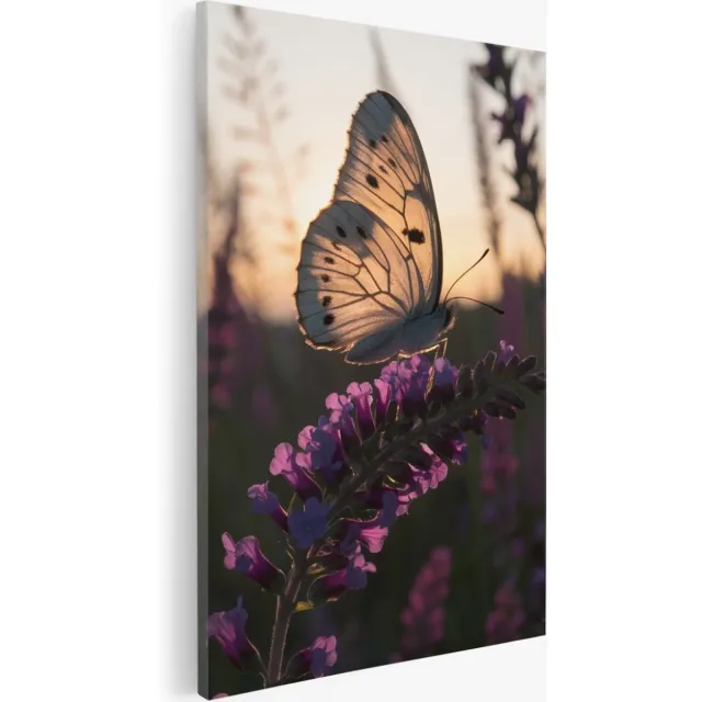 Saammp Canvas Schilderij - vlinder op lavendel - Abstract - Bloemen - 50x70 - Foto op canvas - Wanddecoratie - Muurdecoratie Woonkamer - Kantoor Decoratie Multicolor
