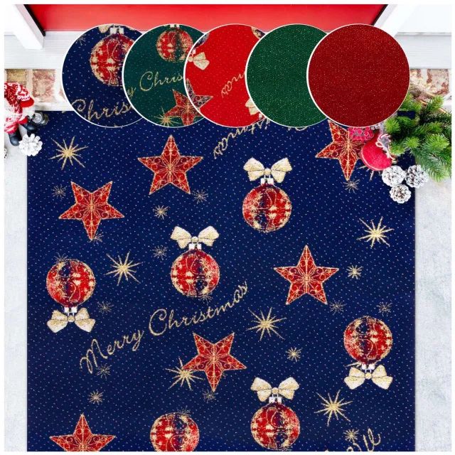 ANRO Merry Christmas Kerstloper Blauw 100x350 cm - Glitter - Antislip
