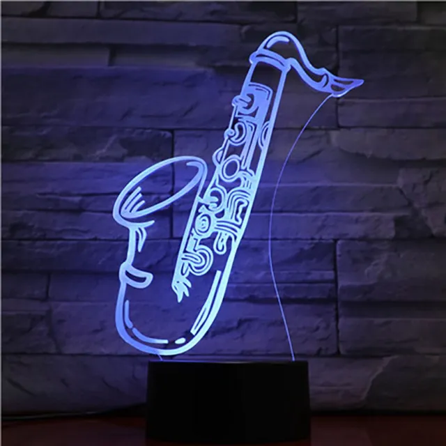 MC Living 3D Led Lamp Met Gravering - RGB 7 Kleuren - Saxofoon