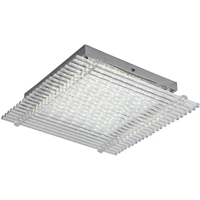 Globo Lighting Plafondlamp glas Ganglamp Woonkamerlamp Plafond, heldere glazen staven, 1x LED 18W 1360Lm neutraal wit, LxBxH 32x32x8 cm zilver