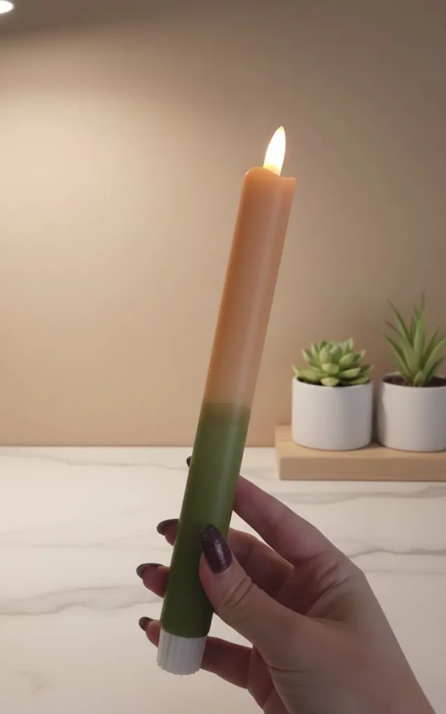 Posh Candle Lab LED Dinerkaars - Dipdye olijfgroen & roest oranje - Met Timer - Set van 2 stuks - Inclusief Batterij
