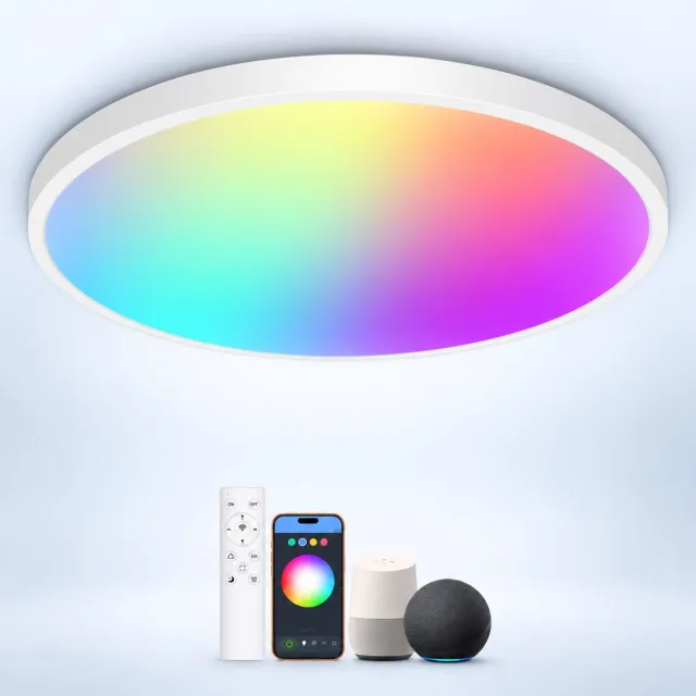 LOVHAUS Slimme LED Plafondlamp 30 cm 24W - RGB - Alexa - Dimbaar - Afstandsbediening - IP54 Wit