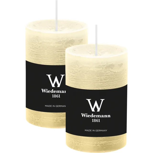 Wiedemann Cilinderkaars/stompkaars - 2x - rustieke kaars - creme wit - 6 x 9 cm - 30 branduren