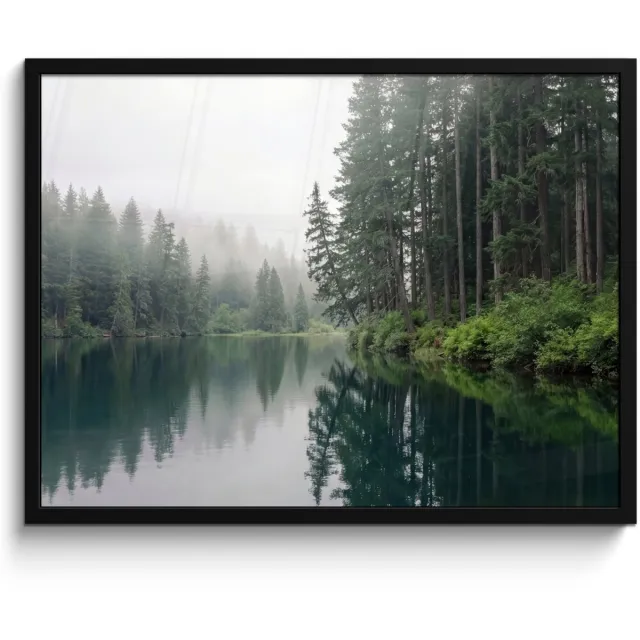 FrameYourWall Poster in lijst - Fotolijst 70x50 cm - Posters - Bergen - Meer - Bos - Posterlijst zwart - Decoratie - Wanddecoratie woonkamer - Muurdecoratie slaapkamer