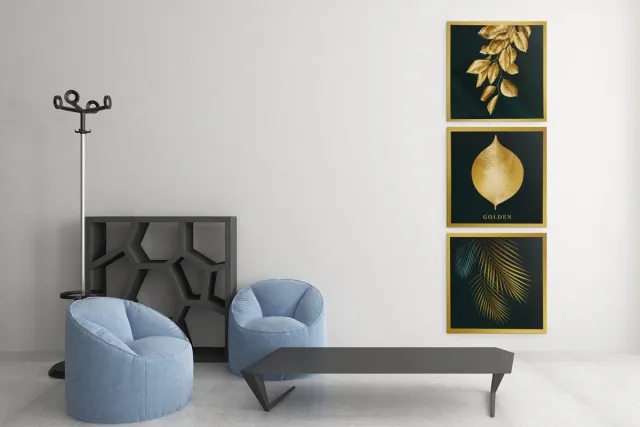 Trendex Global Drieluik Canvas Schilderij Gouden Bladeren – Luxe Wanddecoratie - 3x30x30 cm