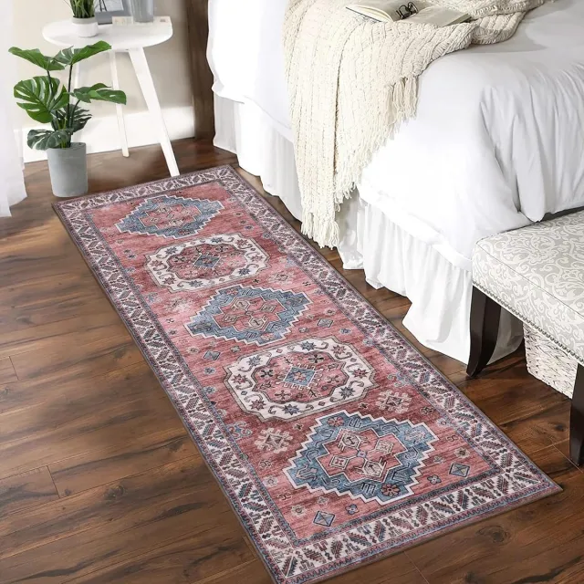 Triumpunpre Vloerkleed Perzisch Etnisch Dessin Kersenbloesemroze 60x230 cm Polyester Wasbaar Opvouwbaar
